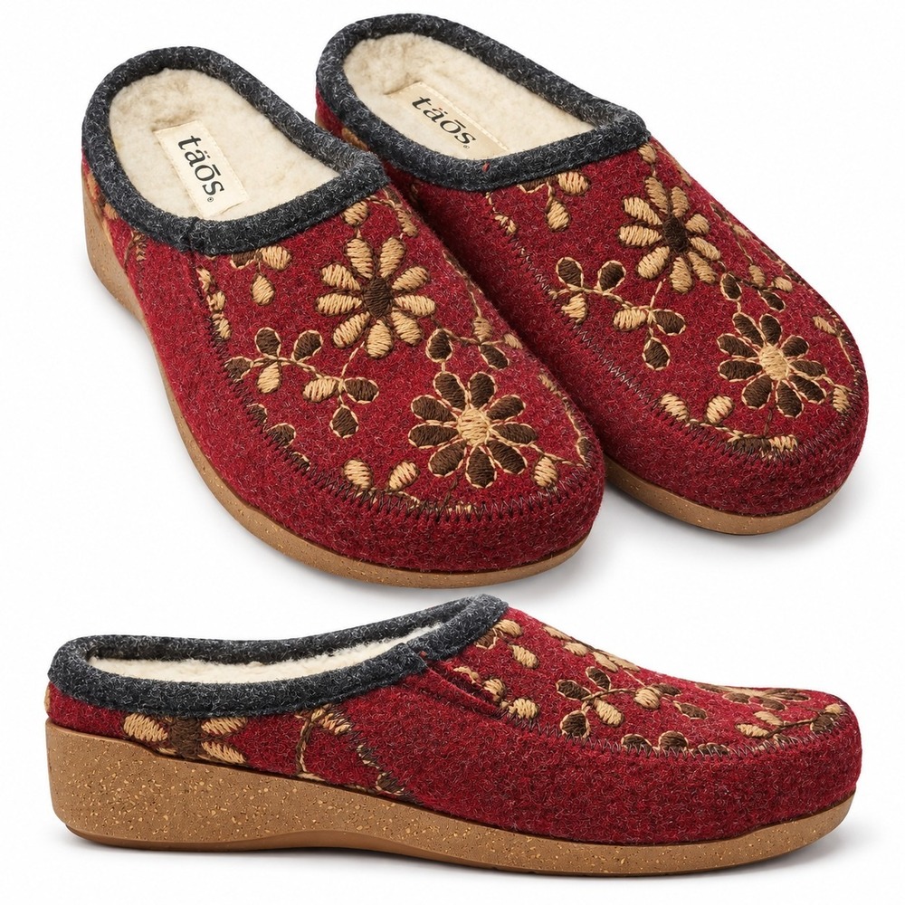 TAOS Woolderness 2 Clogs Womens Sz EU/40 US/9-9.5 Red Brown Floral Embroidered